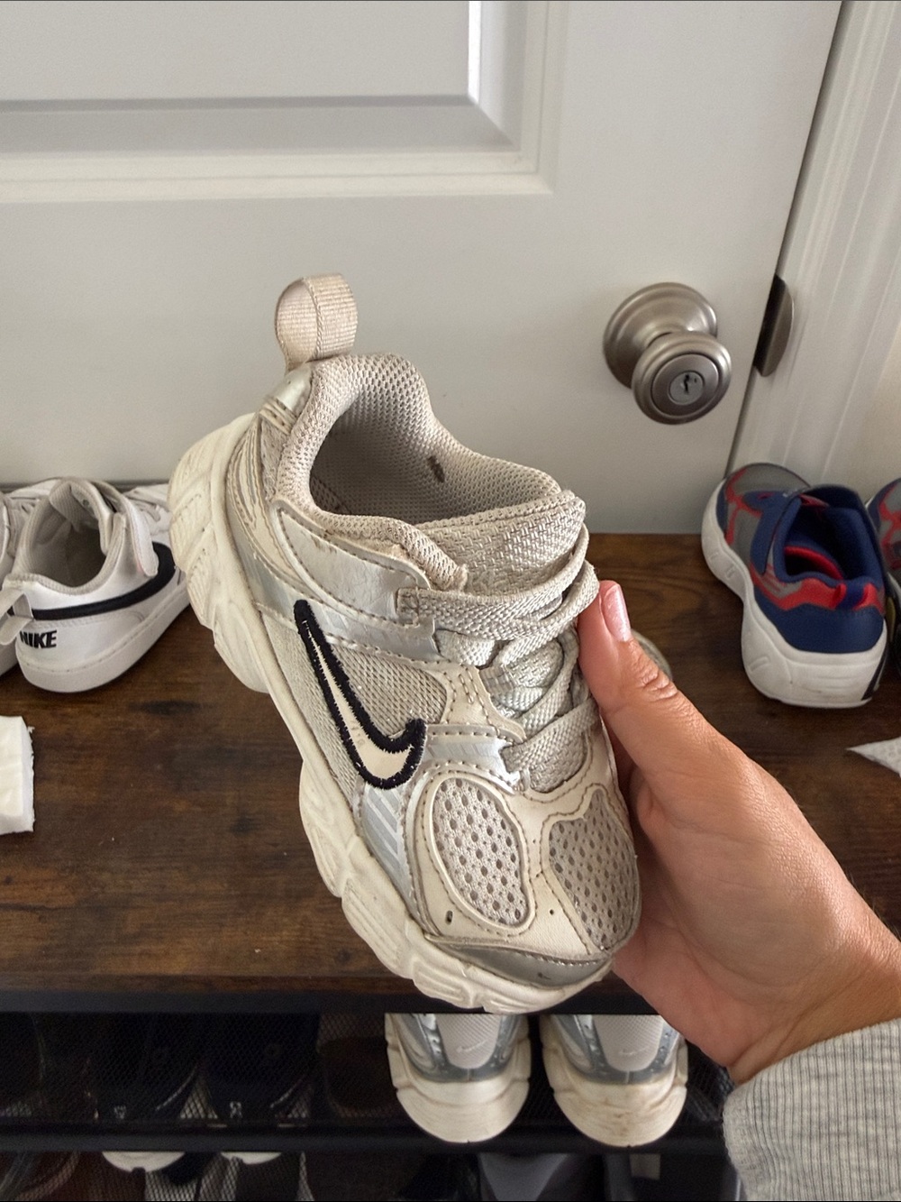 Nike Kids Beige and Silver Active Sneakers with Black Swoosh - Picture 3 of 6